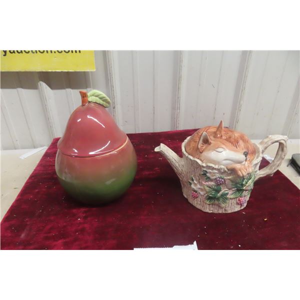 Staffordshire Apple Cookie Jar with Character Teapot Accessory