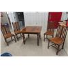 Image 1 : Jacobean Style Oak Dining Table with Two 12" Pull-Out Leaves and Four Matching Oak Chairs