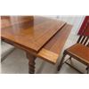 Image 5 : Jacobean Style Oak Dining Table with Two 12" Pull-Out Leaves and Four Matching Oak Chairs