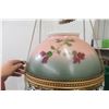Image 10 : Victorian Hanging  Oil Lamp with Hand-Painted Milk Glass Shade, Crystal Prisms, Ornate Brass