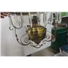 Image 12 : Victorian Hanging  Oil Lamp with Hand-Painted Milk Glass Shade, Crystal Prisms, Ornate Brass