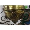 Image 13 : Victorian Hanging  Oil Lamp with Hand-Painted Milk Glass Shade, Crystal Prisms, Ornate Brass