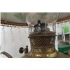 Image 14 : Victorian Hanging  Oil Lamp with Hand-Painted Milk Glass Shade, Crystal Prisms, Ornate Brass