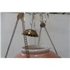 Image 3 : Victorian Hanging  Oil Lamp with Hand-Painted Milk Glass Shade, Crystal Prisms, Ornate Brass