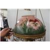 Image 4 : Victorian Hanging  Oil Lamp with Hand-Painted Milk Glass Shade, Crystal Prisms, Ornate Brass