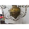 Image 6 : Victorian Hanging  Oil Lamp with Hand-Painted Milk Glass Shade, Crystal Prisms, Ornate Brass