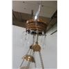Image 8 : Victorian Hanging  Oil Lamp with Hand-Painted Milk Glass Shade, Crystal Prisms, Ornate Brass