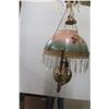 Image 9 : Victorian Hanging  Oil Lamp with Hand-Painted Milk Glass Shade, Crystal Prisms, Ornate Brass