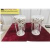 Image 1 : Pair of Vintage Hand-Painted Milk Glass Mantel Lustres with Crystal Prisms, 10" Tall