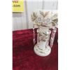 Image 2 : Pair of Vintage Hand-Painted Milk Glass Mantel Lustres with Crystal Prisms, 10" Tall