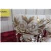 Image 3 : Pair of Vintage Hand-Painted Milk Glass Mantel Lustres with Crystal Prisms, 10" Tall