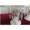 Image 4 : Pair of Vintage Hand-Painted Milk Glass Mantel Lustres with Crystal Prisms, 10" Tall