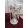 Image 6 : Pair of Vintage Hand-Painted Milk Glass Mantel Lustres with Crystal Prisms, 10" Tall