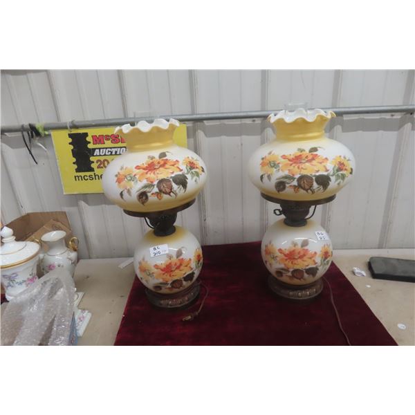 Pair of Vintage Hurricane Parlor Lamps