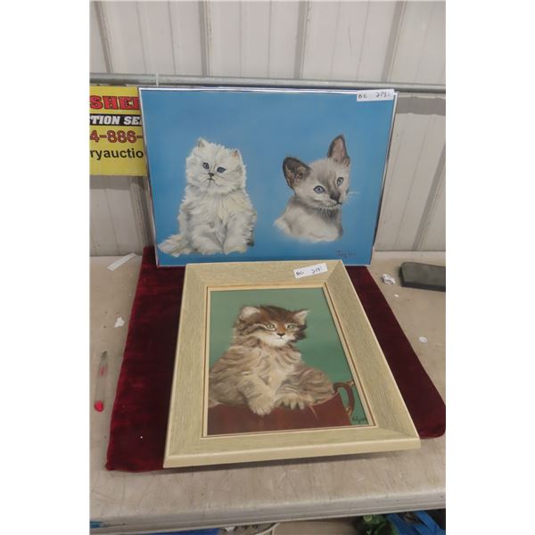 Two Framed Cat Paintings on Canvas, 24" x 18" and 16" x 20"