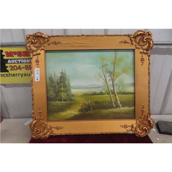 Framed Painting on Canvas, Artist Name Visible in Photo, 22" x 25"