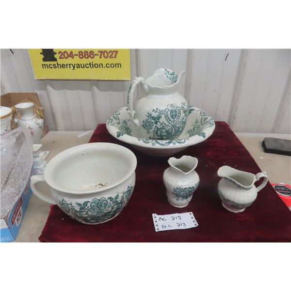 Kenilworth England Pitcher, Basin, Chamber Pot, and More