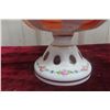Image 2 : Victorian Bohemian Cranberry Glass Compote Dish with Hand-Painted Floral Motifs and Gold Trim