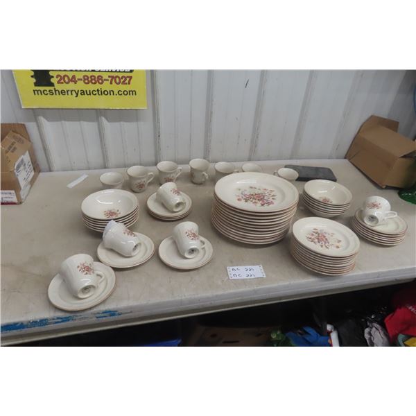 Fifty-Seven Place Setting, Antique Arvena Brick Oven Stoneware Dish Set