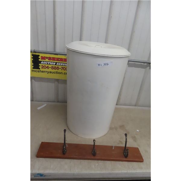 Metal Flour Bin with Coat Rack, 25" Tall x 17" Diameter