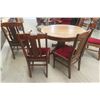 Image 10 : Quarter-Cut Oak Pedestal Dining Table with 10" Leaf and Six Chairs