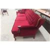 Image 11 : Vintage Victorian-Style Red Tufted Sofa and Armchair Set, 86" Long
