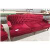 Image 6 : Vintage Victorian-Style Red Tufted Sofa and Armchair Set, 86" Long