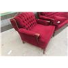 Image 8 : Vintage Victorian-Style Red Tufted Sofa and Armchair Set, 86" Long
