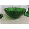 Image 4 : Green Glassware, Coal Oil Lamp, Dish, Shoe, and Vase