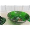 Image 5 : Green Glassware, Coal Oil Lamp, Dish, Shoe, and Vase