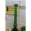 Image 6 : Green Glassware, Coal Oil Lamp, Dish, Shoe, and Vase