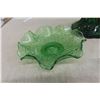Image 9 : Green Glassware, Coal Oil Lamp, Dish, Shoe, and Vase