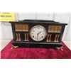 Image 1 : Antique E. Ingraham Black Mantel Clock With Gilt Classical Columns and Lion Mask Handles