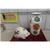 Image 1 : Large Piggy Bank with Porcelain Cream Can Umbrella Stand, 18" Tall