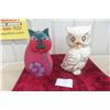 Image 1 : Porcelain Owl and Hand-Carved Wooden Cat, Both 14" Tall
