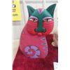 Image 6 : Porcelain Owl and Hand-Carved Wooden Cat, Both 14" Tall