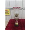 Image 1 : Victorian Hand-Painted Glass Oil Lamp With Cranberry-Rim Hurricane Shade