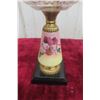 Image 2 : Victorian Hand-Painted Glass Oil Lamp With Cranberry-Rim Hurricane Shade