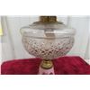 Image 4 : Victorian Hand-Painted Glass Oil Lamp With Cranberry-Rim Hurricane Shade