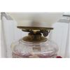 Image 5 : Victorian Hand-Painted Glass Oil Lamp With Cranberry-Rim Hurricane Shade