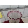 Image 7 : Victorian Hand-Painted Glass Oil Lamp With Cranberry-Rim Hurricane Shade