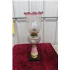 Image 8 : Victorian Hand-Painted Glass Oil Lamp With Cranberry-Rim Hurricane Shade