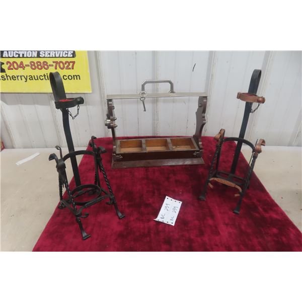 Locking Decanter Case with Key, No Bottle, and Two Wrought Iron Wine Bottle Holders