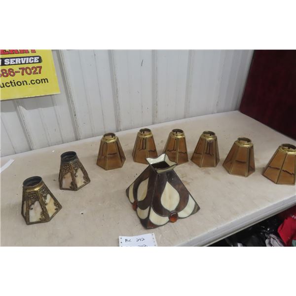 Stained Glass Lamp or Light Fixture Shade with Glass and Brass Parts