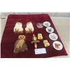 Image 1 : Assorted Chalkware Animal Figures Including Cats, Owl, and Dogs with Plates and Cut Glass Cats