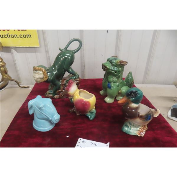 Animal Ornaments Including Cats, Dogs, and a Doorstop