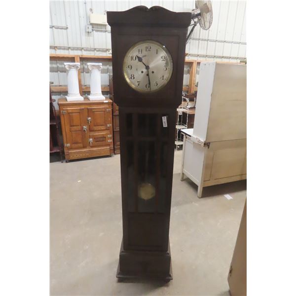 Antique German Cased Art Deco Grandfather Clock, 74" x 15 1/2" x 8 1/2"