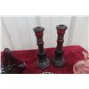 Image 2 : Assorted Colored Glass Including Candleholder, Tray, and Covered Dish