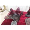 Image 3 : Assorted Colored Glass Including Candleholder, Tray, and Covered Dish