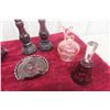 Image 4 : Assorted Colored Glass Including Candleholder, Tray, and Covered Dish